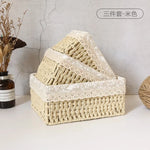 paniers rangement tissu dentelle beige rustique boho chic set trois tailles différentes