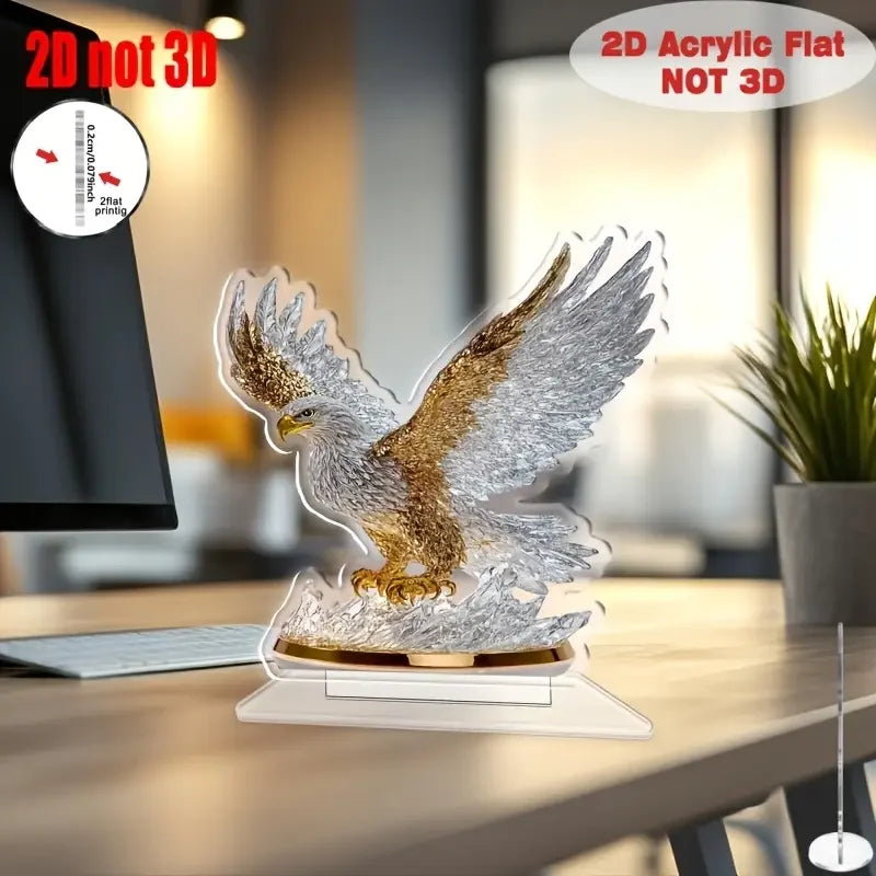 décoration sculpture aigle transparent doré moderne brillance effet métallique base plate