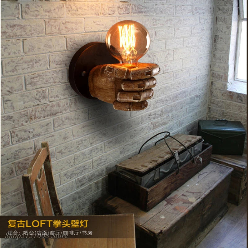 lampe murale vintage industrielle main sculptée marron clair doré filament fixée éclairage cuisine chambre