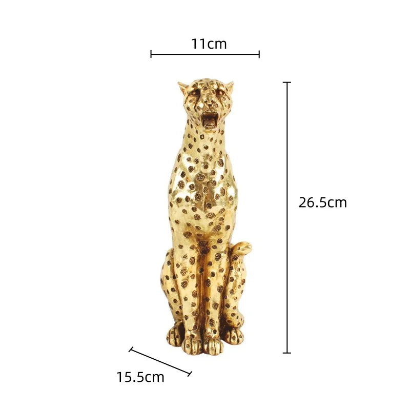 statue décorative léopard or taches texturée résine animalier maison festivescrição