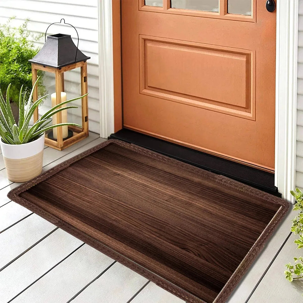 tapis d'entrée marron foncé texture bois classique anti dérapant 40x60cm 50x80cmintérieur decoration