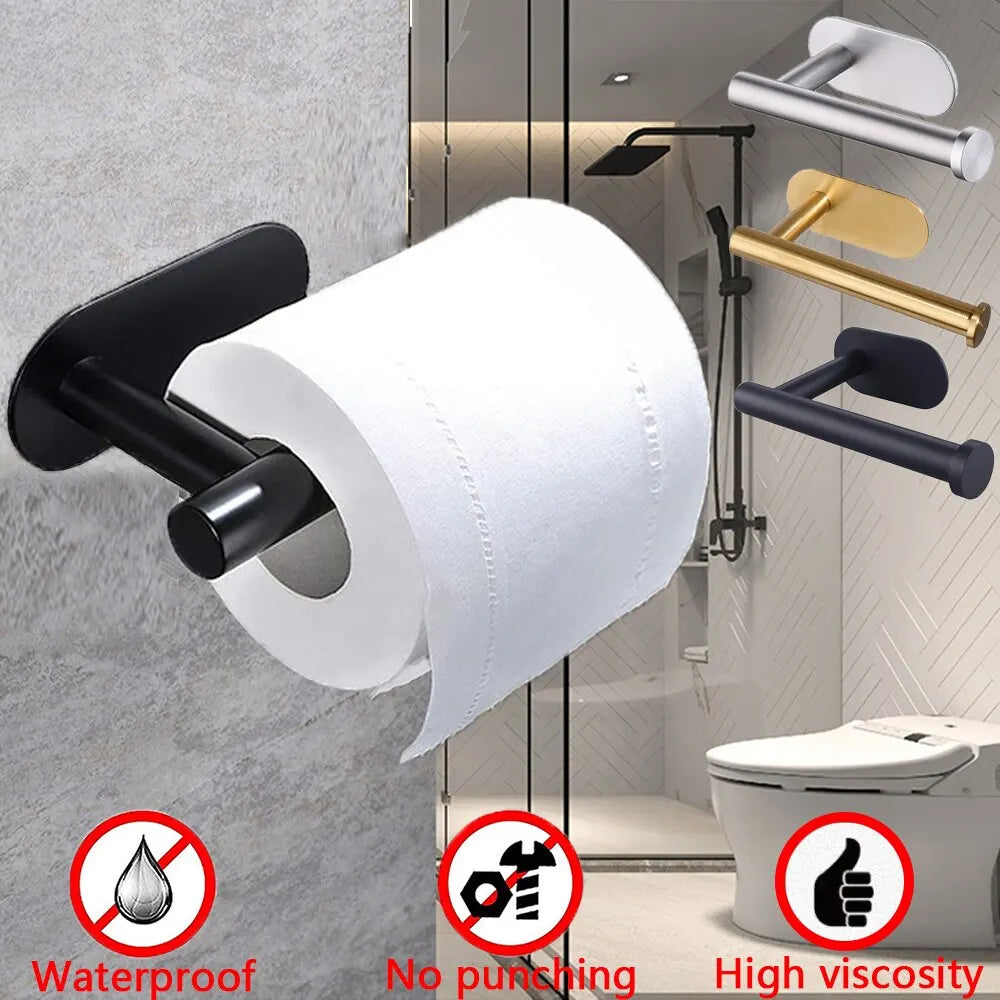porte serviettes adhésif acier inoxydable moderne noir lisse papier toilette cuisine