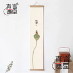 toile suspendue fleurs lotus art traditionnel beige clair rose verte noire rouge insectes texte