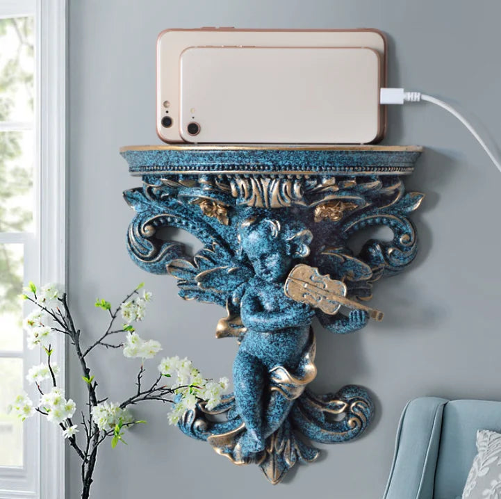 étagère murale 3d ange violon baroque décorative vases transparents motifs floraux angelot fixations murales