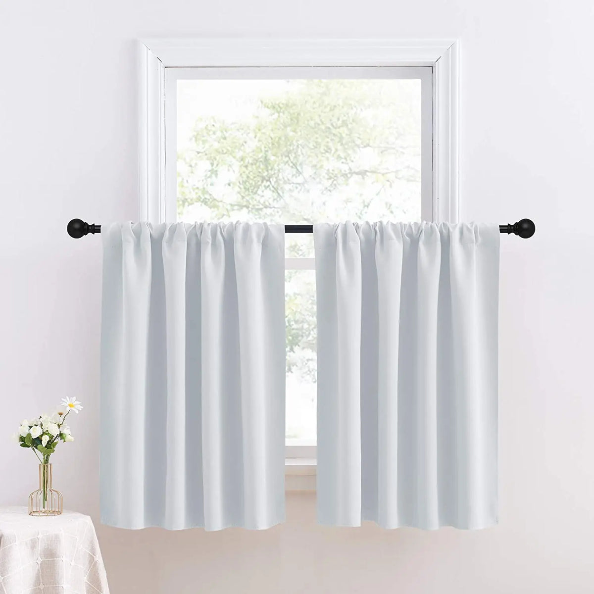 rideau moderne blanc uni opaque 100% polyester pièces 132cm 46cm cuisine