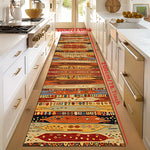 tapis runner ethnique motifs géométriques polyester imperméable rouge orange bleu