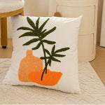 coussin carré 45x45 cm brodé feuille verte moderne décoration printanière