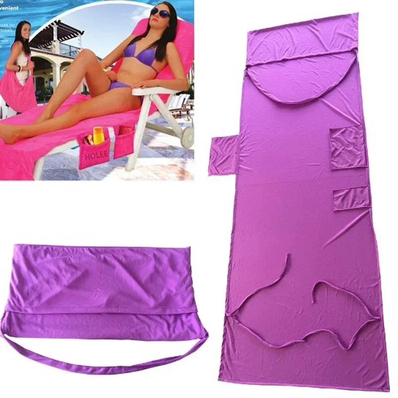 couverture chaise plage rose vif bleu marine uni moderne poches poignées adjustable polyester