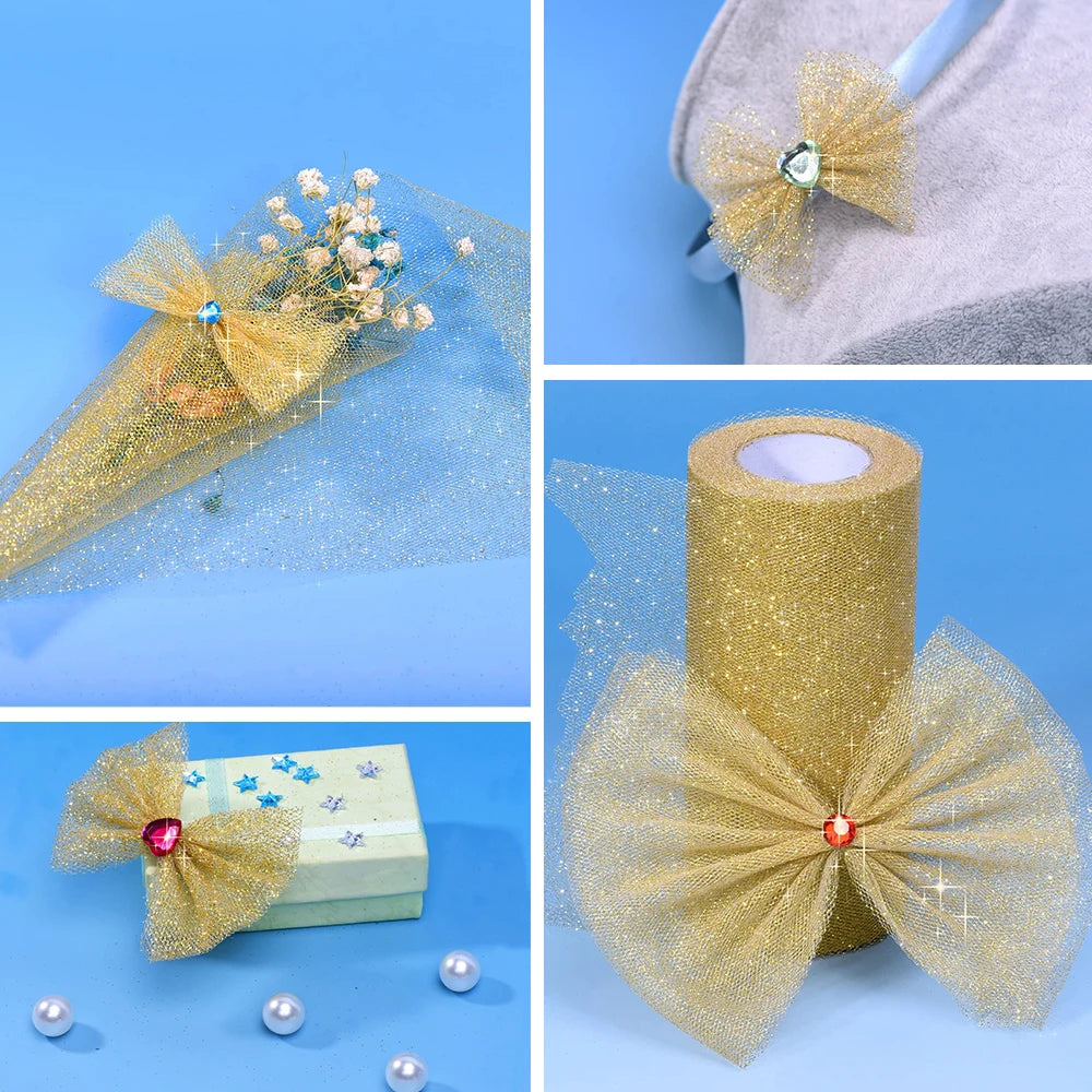 tulle pailleté rose gold 15cm largeur 10 yards décoration événement mariage anniversaire festive artisanale