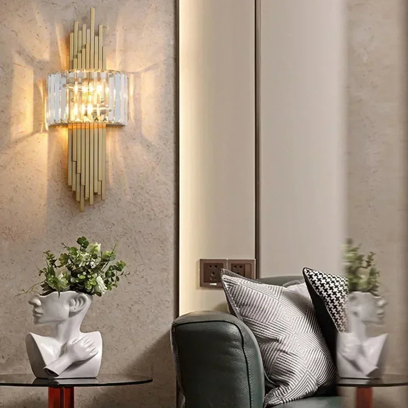 applique murale moderne or transparent led verrous vertical chambre salon