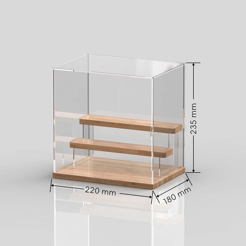 étagère figurines transparente moderne bois clair réutilisable pliable organisateur collection carrée respectueuse environnement minimaliste