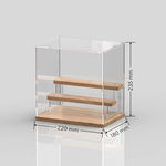 étagère figurines transparente moderne bois clair réutilisable pliable organisateur collection carrée respectueuse environnement minimaliste