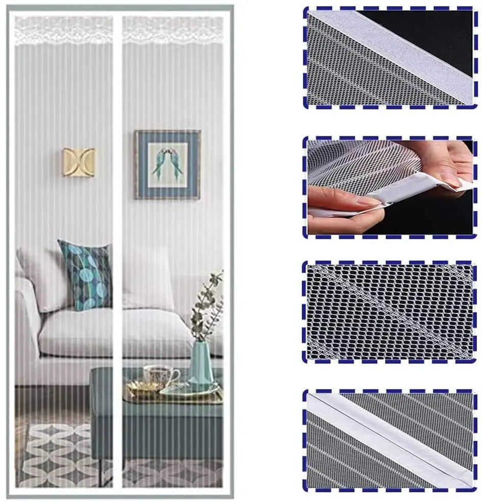 rideau moustiquaire magnétique porte noir blanc rayures verticales moderne adhésif clips fixations
