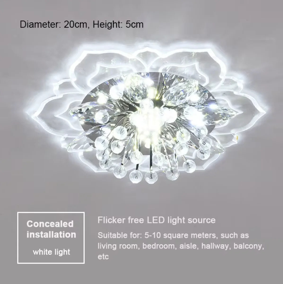 plafonnier moderne fleur cristal blanc doré transparent cuisine salon chambre