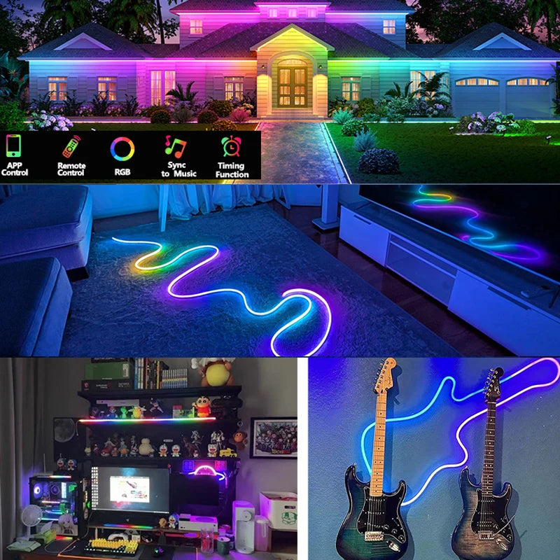 ruban led néon multicolore 24v 60leds mètre moderne télécommande clips étanche ip65