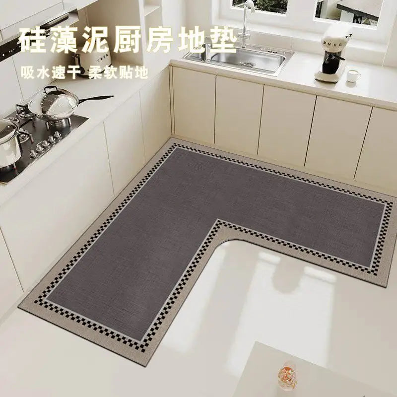 tapis cuisine gris beige rayures bordure moderne antidérapant imperméable polypropylène PVC