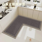 tapis cuisine gris beige rayures bordure moderne antidérapant imperméable polypropylène PVC