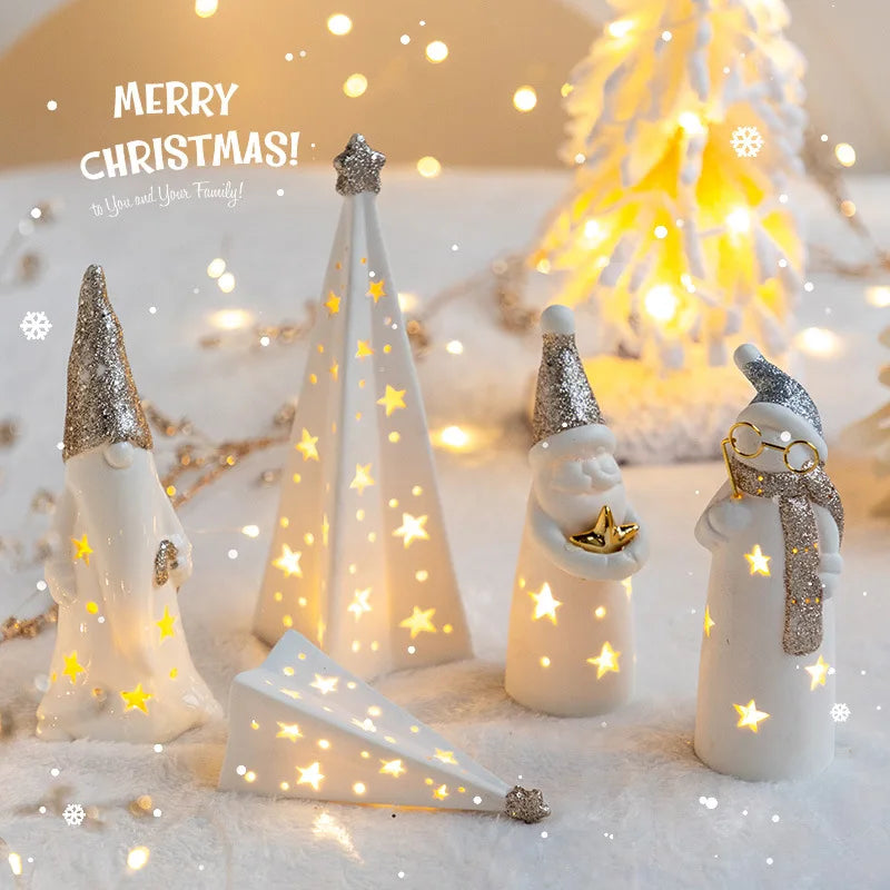 Figurine de cerf en céramique blanche pour décoration de Noël