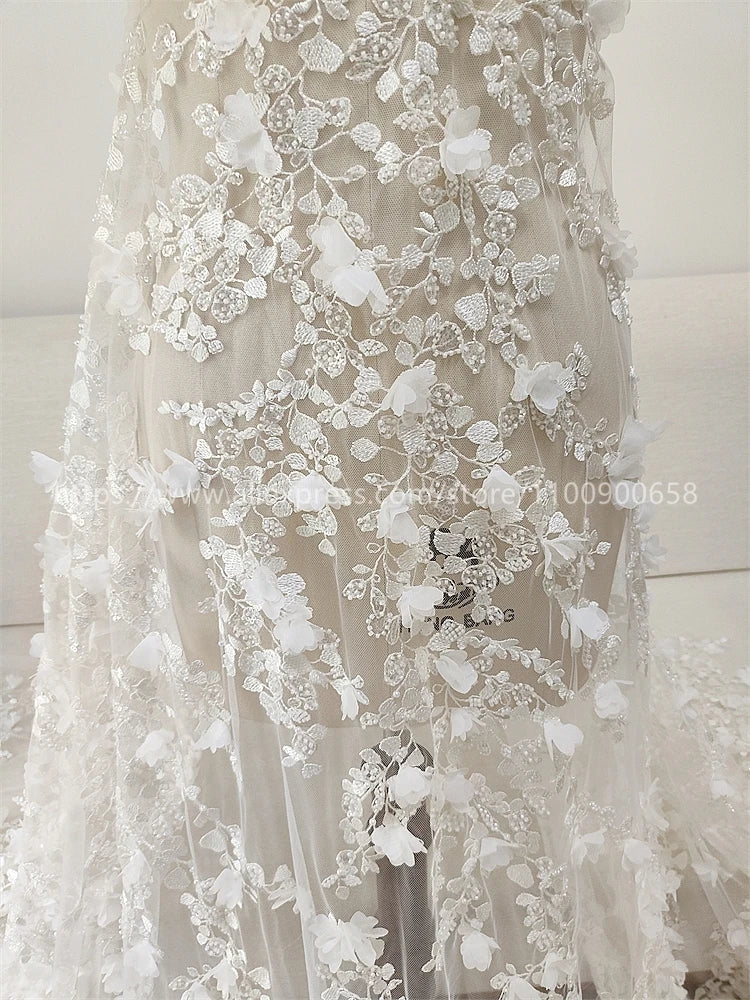 tissu dentelle brodée fleurs blanc translucide 130cm 33cm élégant mariage sophistiqué soie motifs floraux