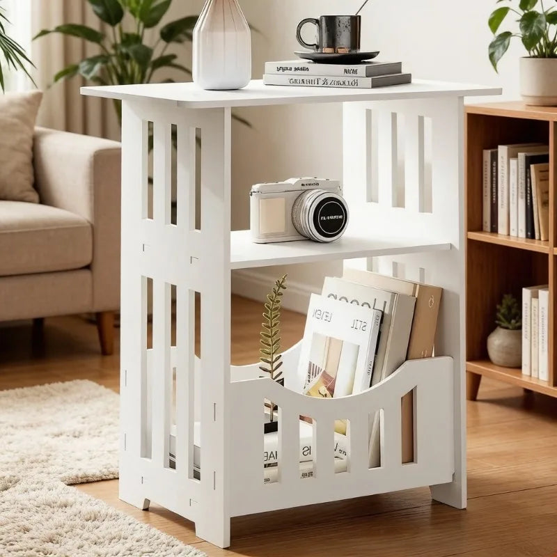 table d'appoint moderne table nuit blanc grille verticale opaquedu 32cm