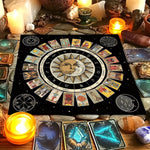 tableau astrologique zodiacal tarot solaire lunaire mystique noir doré bleumarine symbols religieux holidays