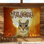 tapisserie murale chat espace vert motif galactique décoration chambre salon moderne humour tissu polyester