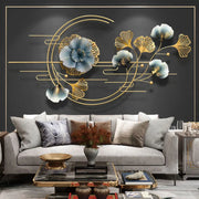 décoration murale moderne fleurs feuilles ginkgo or bleu gris élégante intérieur salon chambre