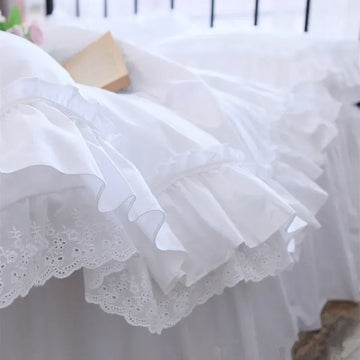 drap lit coton blanc broderie fine fronces vintage romantique chambre adulte