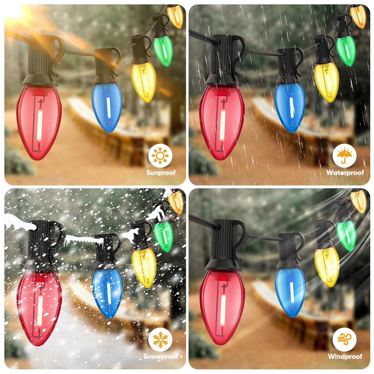 guirlande lumineuse extérieure imperméable multicolore moderne clips rouge bleu jaune vert patios jardins fêtes