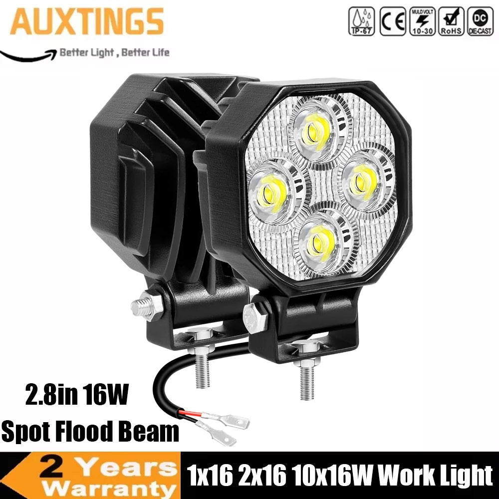 lampe travail led noir 16w ip67 spot flood 30000h robuste