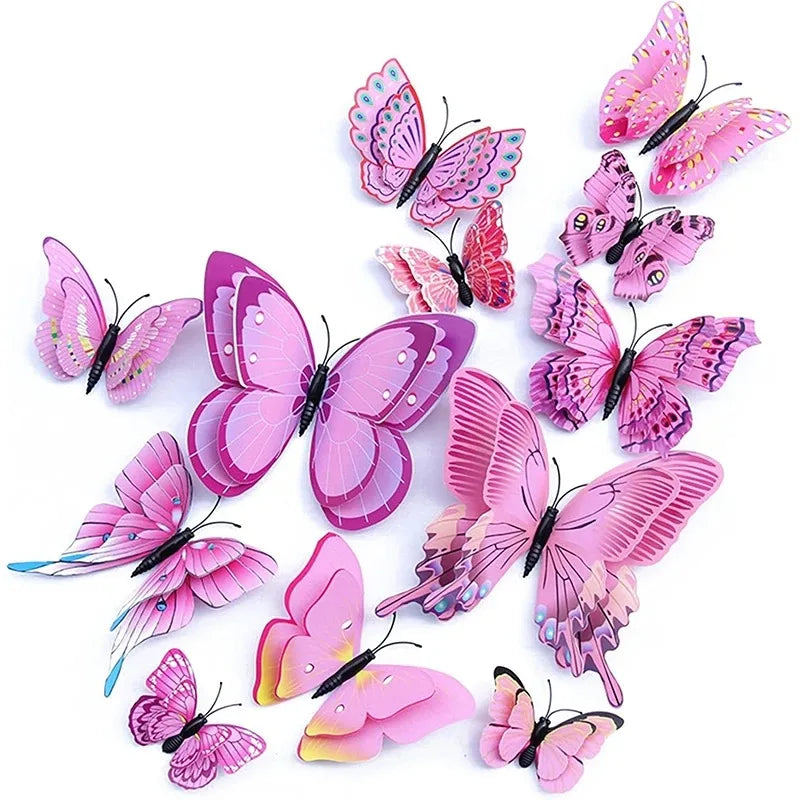 décoration murale papillons 3d adhésifs pvc rose violet blanc brillants 12 pièces différents