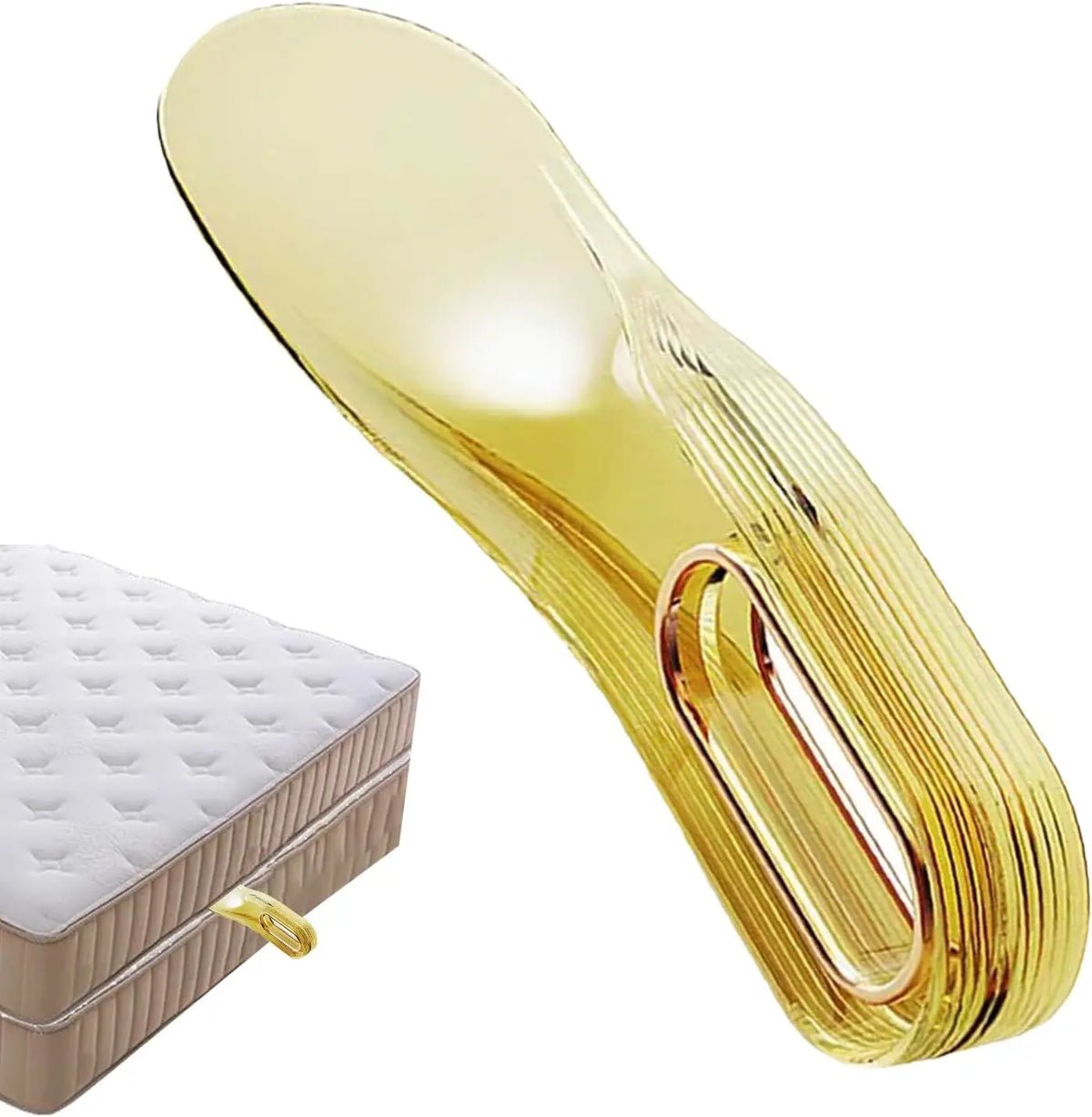 outil rehausseur lit moderne semi transparent jaune lignes horizontales facilite changement draps chambre coucher