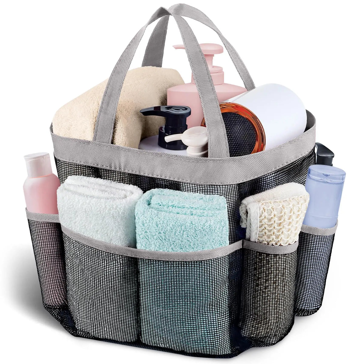 sac rangement bain voyage toilettte polyester maille transparent noir jaune rose vert blanc pratique