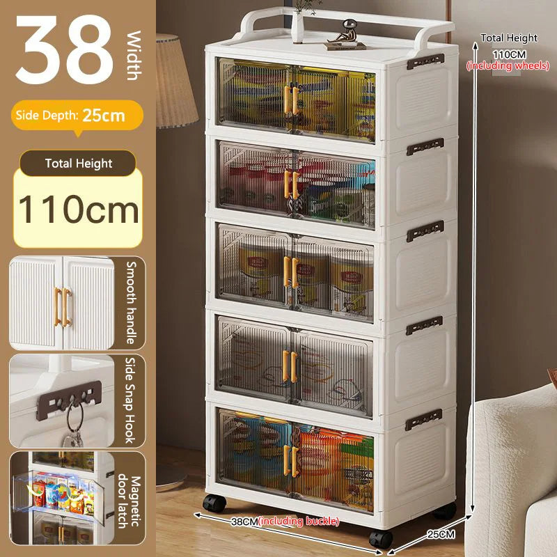 meuble rangement pliable blanc roulettes portes poignées dorées vêtements