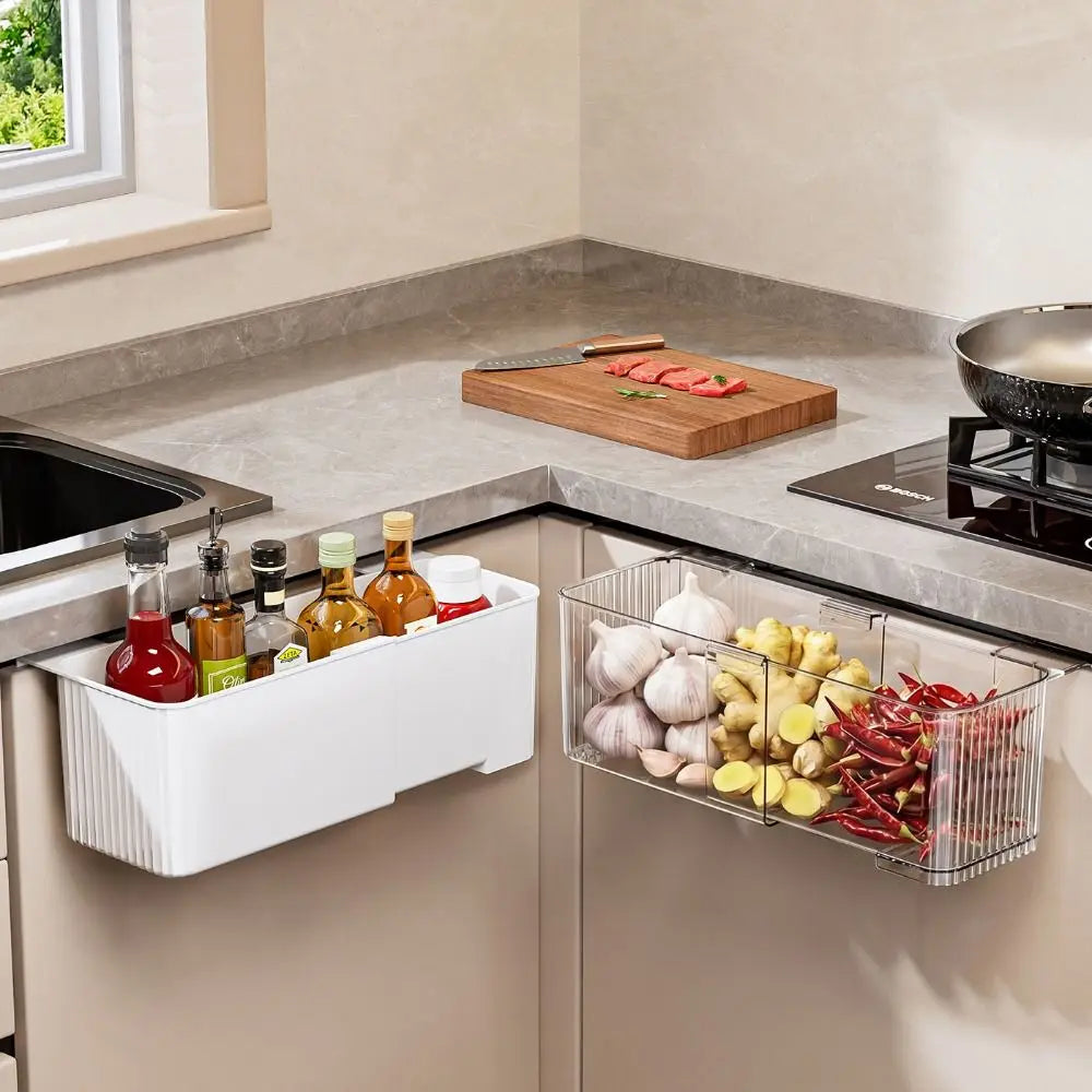 organisateur cuisine suspendu blanc transparent rangements multiple moderne étagères rangement porte meuble bouteilles éponges