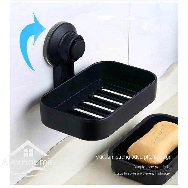 porte savon moderne plastique noir système succion salle bain