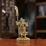 statuette dorée guerrier chinois statuaire traditionnelle ornement maison armure antique décoration intérieure hallebarde historique