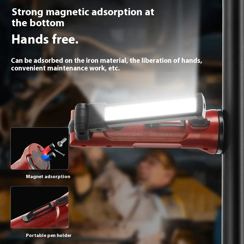 lampe travail pliable rechargeable usb aimant magnétique éclairage led rouge noir industrialiséeurgencecampinggaragehome