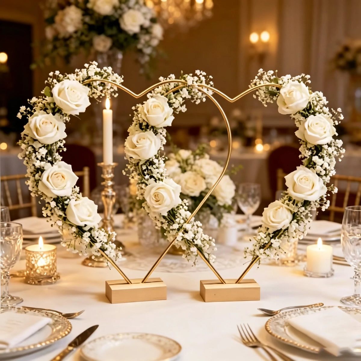 cadres formes coeurs fleurs roses velours tables mariage anniversaire decoration festive bougies nappes chaises