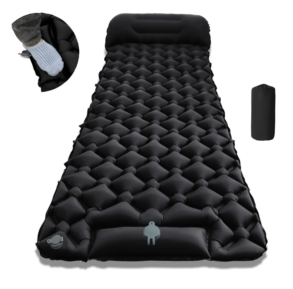 matelas gonflable bleu marine texture gouttes d'eau moderne coussin intégré 190cm 60cm camping extérieur