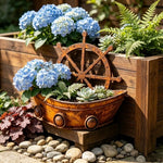 cache pot forme bateau marron rustique texture métal vieilli vintage succulentes gravierintérieur