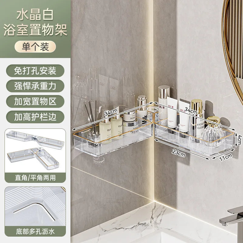 étagère salle bain adhésive transparente moderne réutilisable minimaliste douche cuisine