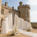 rideau fond blanc crème élégant tissu plissé semi transparent cérémonie mariage moderne sculptural