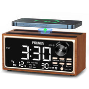 Radio réveil vintage double alarme FM 15W avec charge sans fil et affichage LED pour chambre