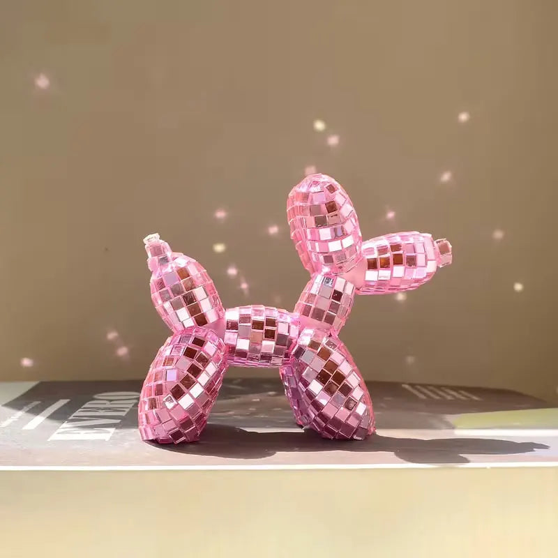 figurine chien gonflable argent rose moderne pop art décoration intérieure chambre erotique disco miroir