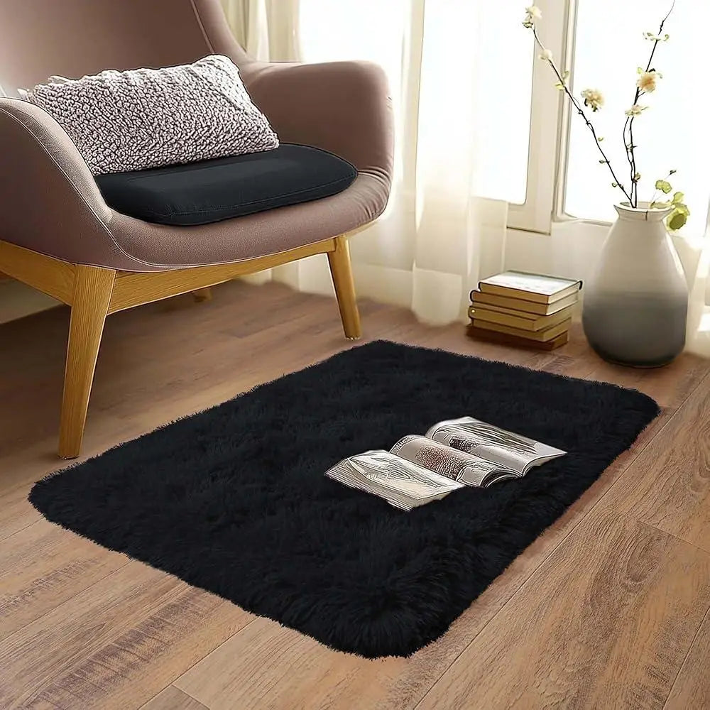 tapis noir peluche épaisse moderne résistant décoloration usage intérieur extérieur doux confortable sans peluches