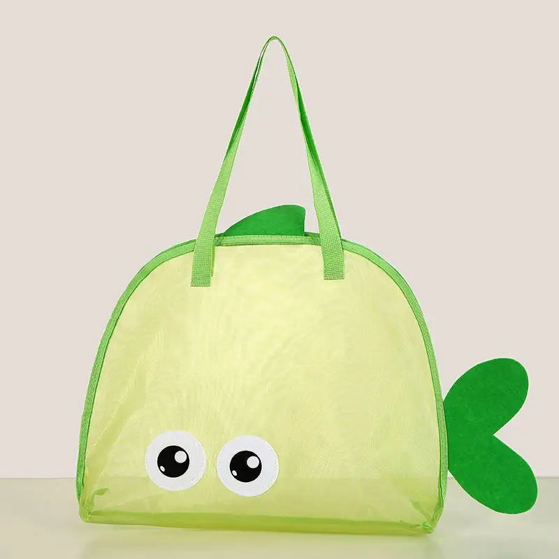 sac plage polyestère réutilisable orange vert bleu noir poisson transparent enfant pelle seau jouets