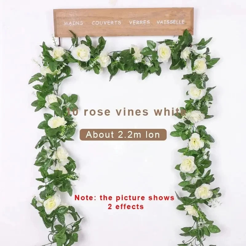 guirlande roses artificielles blanches fleurs feuilles décoratives longueur 2.2m decoration intérieure