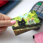 cartes credit personnalisables illustration chats noirs blancs fond nature adhésif inclusion fourrure animé collectionneau