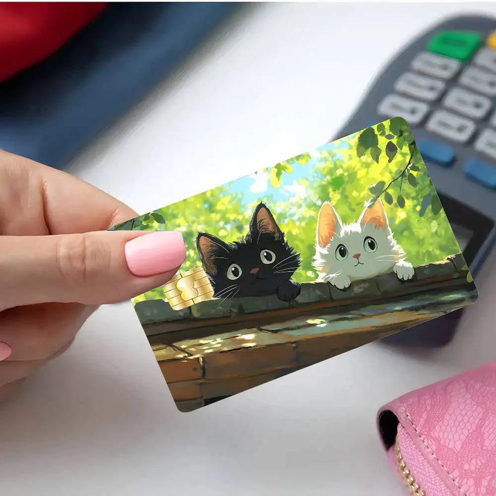 cartes credit personnalisables illustration chats noirs blancs fond nature adhésif inclusion fourrure animé collectionneau
